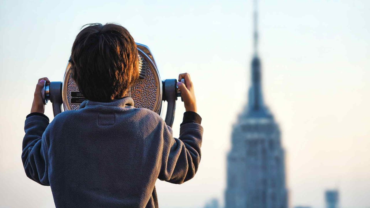 Tourist Telescope with New York Skyline